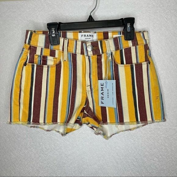 Frame Le Cutoff Denim Shorts Painterly Raw Hem 24 - Picture 3 of 7